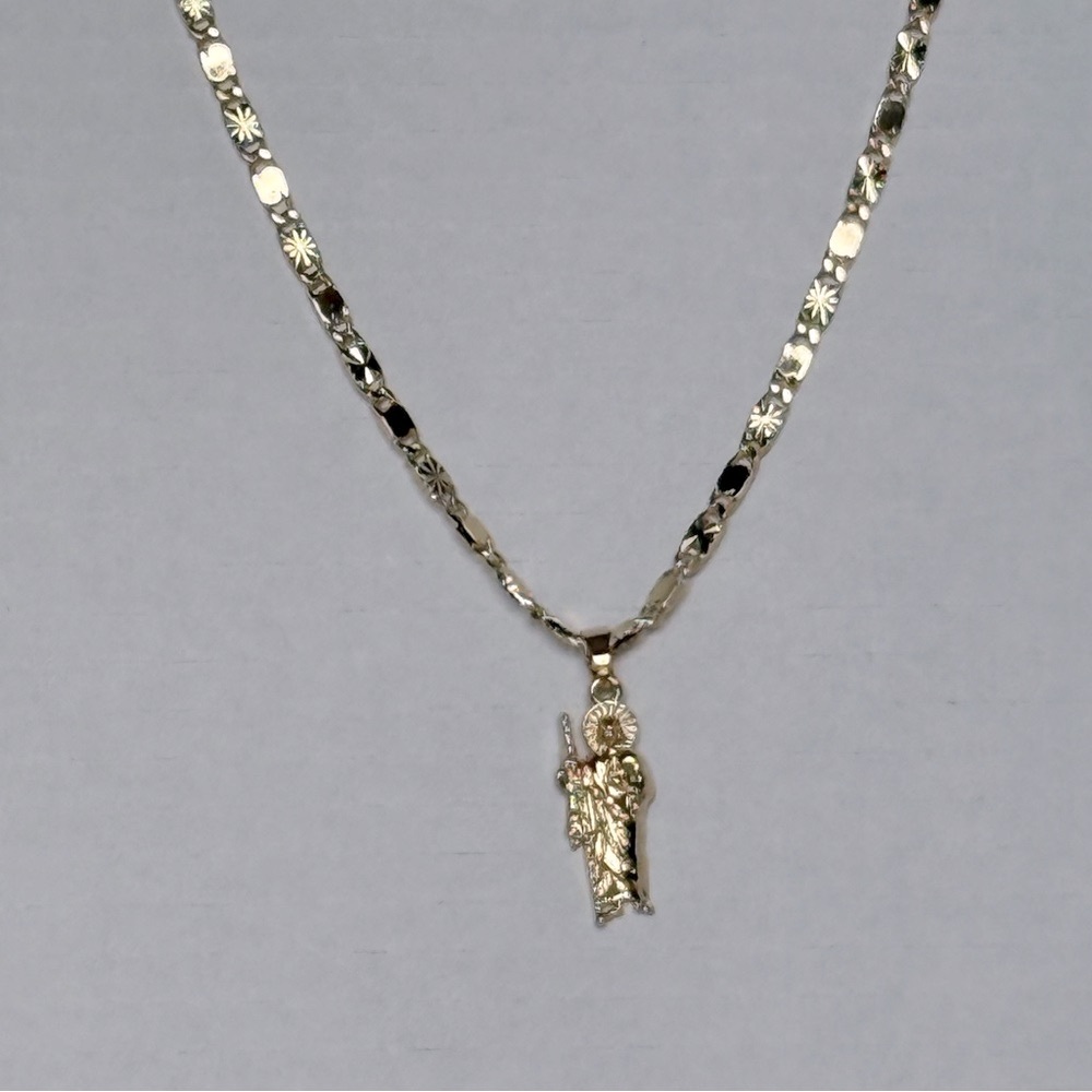 NewSan Judas Tadeo Medalla GoldP Saint Jude Pendant+Necklace 22"Cadena OroLamina - Picture 2 of 7